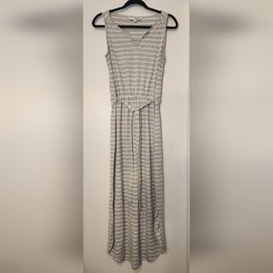 Gray and white striped sleeveless dress